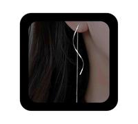 Aneneiceera Vintage Spiral Chain Threader Earrings Long Swirl Wire Tassel Earrings Silver Bar Drop Chain Earrings Geometric Pull Through Earring Jewelry for Women (Silver)