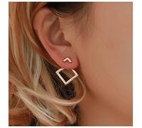Aneneiceera Vintage Square Ear Jacket Earrings Gold Hollow Square Earrings Square Stud Earrings Geometric Arrow Earrings Minimalist Front Back Earrings Jewelry for Women and Girls (Gold)