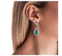 Aneneiceera Vintage Teardrop Emerald Dangle Earrings Long Blue Emerald Earrings Green Emerald Cz Drop Earrings Oval Green Rhinestone Earrings Jewelry for Women and Girls Gifts (Green)
