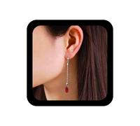 Aneneiceera Vintage Teardrop Ruby Earrings Red Crystal Dangle Earring Long Bead Chain Earring Red Rhinestone Earrings Jewelry for Women