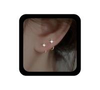 Aneneiceera Vintage Tiny Crystal Ear Huggie Earrings Gold Small Rhinestone Stud Earring Cz Huggie Hoop Earring Minimalist Cz Hug Hoop Earrings Jewelry for Women (Gold)