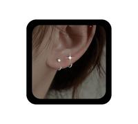 Aneneiceera Vintage Tiny Crystal Ear Huggie Earrings Silver Small Rhinestone Stud Earring Cz Huggie Hoop Earring Minimalist Cz Hug Hoop Earrings Jewelry for Women (Silver)