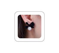 Aneneiceera Vintage Velvet Bow Pearl Earrings - Black Suede Bowknot Stud Earrings with Tiny Pearls - Women & Girls' Jewelry