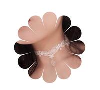 Aneneiceera White Boho Lace Choker Necklace with Teardrop Crystal Pendant, Gothic Droplet Collar, Retro Vintage Chain Jewelry for Women and Girls