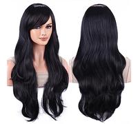 AneShe 28 Inch Curly Wavy Hair Wig 70cm Heat Resistant Cosplay Wig with Cap Black