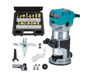 Anesty Palm Router Trimmer, Woodworking Hand Router with Trimmer Base, Handheld Wood Compact Trim Router Power Routers Tool with 15pcs 6.35mm Router Bit Set