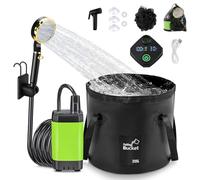 Anesty Portable Camping Shower Kit, 6000mAh Rechargeable Portable Shower Pump with Smart Display, 20L Foldable Bucket & Accessories for Outdoor Hiking, Travel, Car, Pet