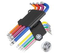 Anesty Torx Key Set 9pcs T10-T50 Security Tamperproof Torx Star Key Set Cr-V Steel Made, Colour Coded Long L Shape Star Keys