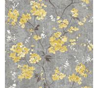 Anethe Blossom Charcoal Ochre Wallpaper - Flowers Floral Botanical Classic Traditional - Textured Paste The Wall Vinyl