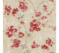 Anethe Blossom Red Wallpaper - Beige Flowers Floral Botanical Classic Traditional - Textured Paste The Wall Vinyl
