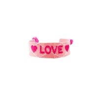 Anevous 1 x Hand-Woven Embroidered Fabric Bracelet with Letters and Tassels, 2 cm Wide Friendship Bracelet, Partner Band for Couples, Best Friends, Cheerleader Team, Boho Textile Bracelet, Love Pink A