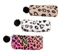 Anevous 1 x Plush Pencil Case, Leopard Pencil Case, Cute School Pencil, Portable Pencil Case for Stationery, Girls, Boys, Work, School, Travel, 20 x 3.5 cm, Mixed colours