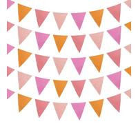 Anevous 10 Metre Bunting with 36 Bunting, Bunting Garland, Outdoor Weatherproof, Fabric Garland for Wedding, Birthday, Party, Decoration, Indoor, Outdoor, Events, Orange Pink