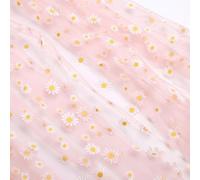 Anevous 150 cm Wide Tulle Fabric with Daisy Print, Soft Fine Mesh Fabric for DIY Hair Accessories, Tutu Skirts, Clothing, Party Decoration, Sewing, DIY Crafts, Flower Print Fabric, 1 m, Pink B