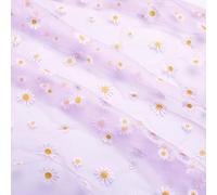Anevous 150 cm Wide Tulle Fabric with Daisy Print, Soft Fine Mesh Fabric for DIY Hair Accessories, Tutu Skirts, Clothing, Party Decoration, Sewing, DIY Crafts, Flower Print Fabric, 2 m, Purple