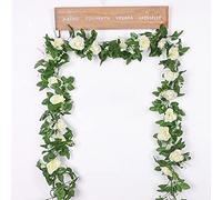 Anevous 2 x 2.2 m Artificial Flower Garland Decoration, Rose Garland, Artificial Flowers Silk Flowers Hanging Garland, Rose Vine Decoration Flowers for Wedding, Party, Garden Decoration, White