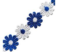 Anevous 5 Yard Colourful Daisy Border, 2.5 cm Wide, Floral Lace Trim Lace Ribbon, Vintage Sunflower Ribbon, Embroidered Decorative Ribbons for DIY Crafts, Handmade, Sewing, Wedding, Navy Blue/White