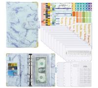 Anevous A6 Budget Planner, Ring Binder, PU Leather Marble Pattern, Refillable Money Organiser, Budget Planner with Binder Pockets, Budget Sheets for Household Book, Savings Challenge, Money Envelope