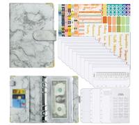 Anevous A6 Budget Planner, Ring Binder, PU Leather Marble Pattern, Refillable Money Organiser, Budget Planner with Binder Pockets, Budget Sheets for Household Book, Savings Challenge, Money Envelope