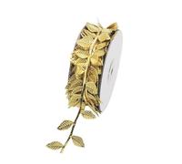 Anevous Artificial Leaves Gift Ribbon, Faux Leather Leaf Ribbon Decorative Ribbon, Leaves Stripes Ribbon for DIY Crafts, Gift Wrapping, Flowers, Cakes, Christmas Tree & Wedding Decoration, 25 m, Gold