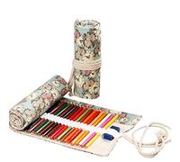 Anevous Canvas Pencil Case, Colouring Pencil Organiser, Packaging Holder, Wrap Box, Pencil Holder, Short Brush Bag, Pencil Case for Artists, Painting, Office, School, Clock, 48 Löcher