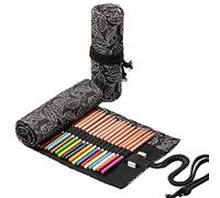 Anevous Canvas Pencil Case, Colouring Pencil Organiser, Packaging Holder, Wrap Box, Pencil Holder, Short Brush Bag, Pencil Case for Artists, Painting, Office, School, Leaves, 36 Löcher