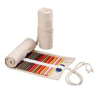 Anevous Canvas Pencil Case, Colouring Pencil Organiser, Packaging Holder, Wrap Box, Pencil Holder, Short Brush Bag, Pencil Case for Artists, Painting, Office, School, beige, 48 Löcher