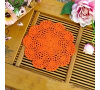 Anevous Pack of 2 Embroidered Placemats, 20 cm Vintage Crochet Lace Doilies, Round Cotton Handmade Table Mat, Table Runner, Coasters for Kitchen, Dining Room Decoration, Orange
