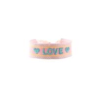 Anevous Pack of 2 Hand-Woven Embroidered Fabric Bracelets with Letters and Tassels, 2 cm Wide Friendship Bracelet, Partner Band for Couples, Best Friends, Cheerleader Team, Boho Textile Bracelet, Love