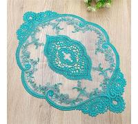 Anevous Pack of 4 Retro Lace Placemats, 31 x 44 cm Crochet Doilies Placemats, Oval Decorative Handmade Embroidered Placemat, Flower Mat, Washable for Kitchen, Dining Room, Vase, Teal
