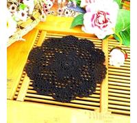 Anevous Set of 2 Embroidered Placemats, 20 cm Vintage Crochet Lace Doilies, Round Cotton Handmade Table Mat, Table Runner, Coasters for Kitchen, Dining Room Decoration, Black