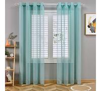 Anevous Voile Curtain with Eyelets, Transparent Plain Thin Tulle Curtain, Modern Curtain for Living Room, Bedroom, Translucent Window Curtain, Decorative Curtain, Room Divider, Set of 2, Teal Green