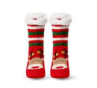 Anevous Warm Hut Socks for Men and Women, Cuddly Socks with ABS Sole, Thick Non-Slip Stopper Socks with Sherpa Fleece Lining, Christmas Socks, Slippers and Sleeping Socks, Red Deer