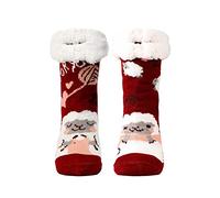Anevous Warm Hut Socks for Men and Women, Cuddly Socks with ABS Sole, Thick Non-Slip Stopper Socks with Sherpa Fleece Lining, Christmas Socks, Slippers and Sleeping Socks, Wine Red Sheep