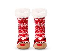 Anevous Warm Hut Socks for Men and Women, Cuddly Socks with ABS Sole, Thick Non-Slip Stopper Socks with Sherpa Fleece Lining, Christmas Socks, Slippers and Sleeping Socks, Red Hat Elk