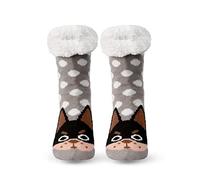 Anevous Warm Hut Socks for Men and Women, Cuddly Socks with ABS Sole, Thick Non-Slip Stopper Socks with Sherpa Fleece Lining, Christmas Socks, Slippers and Sleeping Socks, Grey Polka Dot Puppy