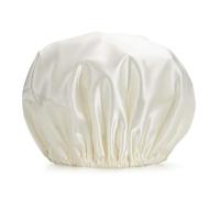 Anevous Women's Double Layer Satin Shower Cap, Waterproof Bath Cap, Elastic Hair Cap, Reusable Shower Cap for Shower, Bathing, Hair Care, Cooking, Spa and Salon, Cream White