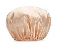 Anevous Women's Double Layer Satin Shower Cap, Waterproof Bath Cap, Elastic Hair Cap, Reusable Shower Cap for Shower, Bathing, Hair Care, Cooking, Spa and Salon, Champagne