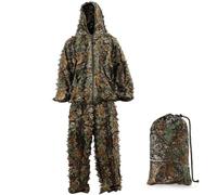 AnExer Ghillie Suit, 3D Leaf Camouflage Uniform Gilly Suit, Mask, Gloves, Storage Bag Set, Suitable for Outdoor Hunting