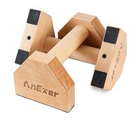 AnExer Wooden Parallettes Bars, Solid Wood Push Up Bar, Parallettes Bars Calisthenics Equipment with Non-Slip Mat Push up Handles for Floor Exercise Home Workout Equipment for Strength Training (20cm)
