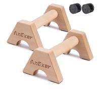 AnExer Wooden Parallettes Bars, Solid Wood Push Up Bar, Parallettes Bars Calisthenics Equipment with Non-Slip Mat Push up Handles for Floor Exercise Home Workout Equipment for Strength Training (25cm)