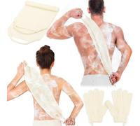 Anezus Exfoliating Back Scrubber Bath Gloves Set, Exfoliating Shower Towel with Shower Gloves for Body Scrub, Back Cleaner Wash Gloves to Remove Dead Skin (Beige)
