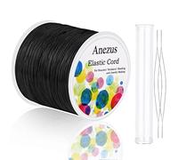 Anezus Stretchy String for Jewelry Making, Elastic Cord with 2pcs Large Eye Beading Needles for Seed Beads, Bracelets, Necklace and More, Black