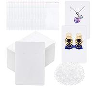 Anezus White Earring Packaging Kit - 400 Pcs with Display Cards, Self-Sealing Bags, Earring Backs & Cardboard Paper Necklace Cards