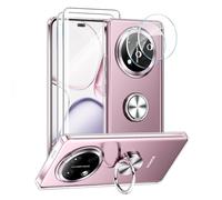 ANFAIRLACE Case Compatible with Honor Magic 7 Lite, Kickstand 360 Metal Magnetic Ring Holder Transparent Silicone Shockproof Clear Cover, Silver