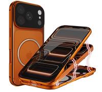 ANFAIRLACE Case Compatible with iPhone 17 Pro, Magnetic Adsorption Front Back Transparent Tempered Glass Aluminum Frame 360 Shockproof, Matte Orange