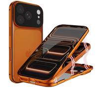 ANFAIRLACE Case Compatible with iPhone 17 Pro, Magnetic Adsorption Front Back Transparent Tempered Glass Aluminum Frame 360 Shockproof, Orange Gold