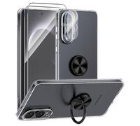 ANFAIRLACE Case Compatible with Samsung Galaxy S25 Edge, Kickstand 360 Metal Magnetic Ring Holder Transparent Silicone Shockproof Clear Cover, Black