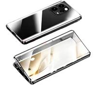 ANFAIRLACE Case Compatible with Vivo V70 5G, Magnetic Adsorption 360 Protection Front Back Tempered Glass Aluminum Frame Cover Shockproof Transparent Case, Black