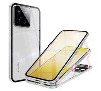 ANFAIRLACE Case Compatible with Xiaomi 14, Magnetic Adsorption 360 Protection Front Back Tempered Glass Aluminum Frame Cover Shockproof Transparent Case, Silver